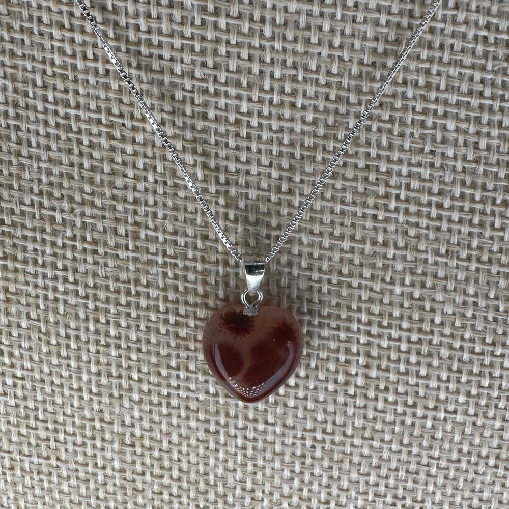 Heart-Shaped Cinnabar in Agate Pendant Necklace on Sterling Silver Bail & Chain - Picture 6 of 12